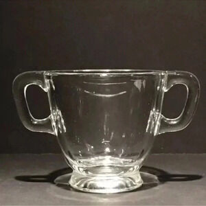HEISEY Cabochon 6091 Clear Glass Open Sugar Bowl 1950's - Fluoresces Vintage